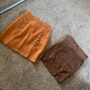 Beige & bronze colored high waisted skirts